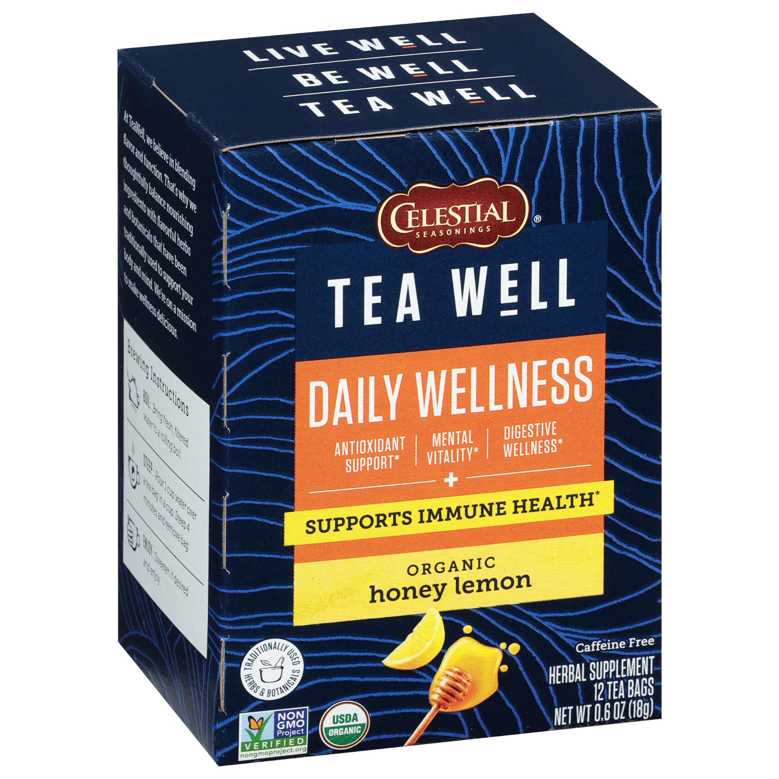 Cup steaming TeaWell Honey Lemon during steeping for a comforting caffeine-free moment
