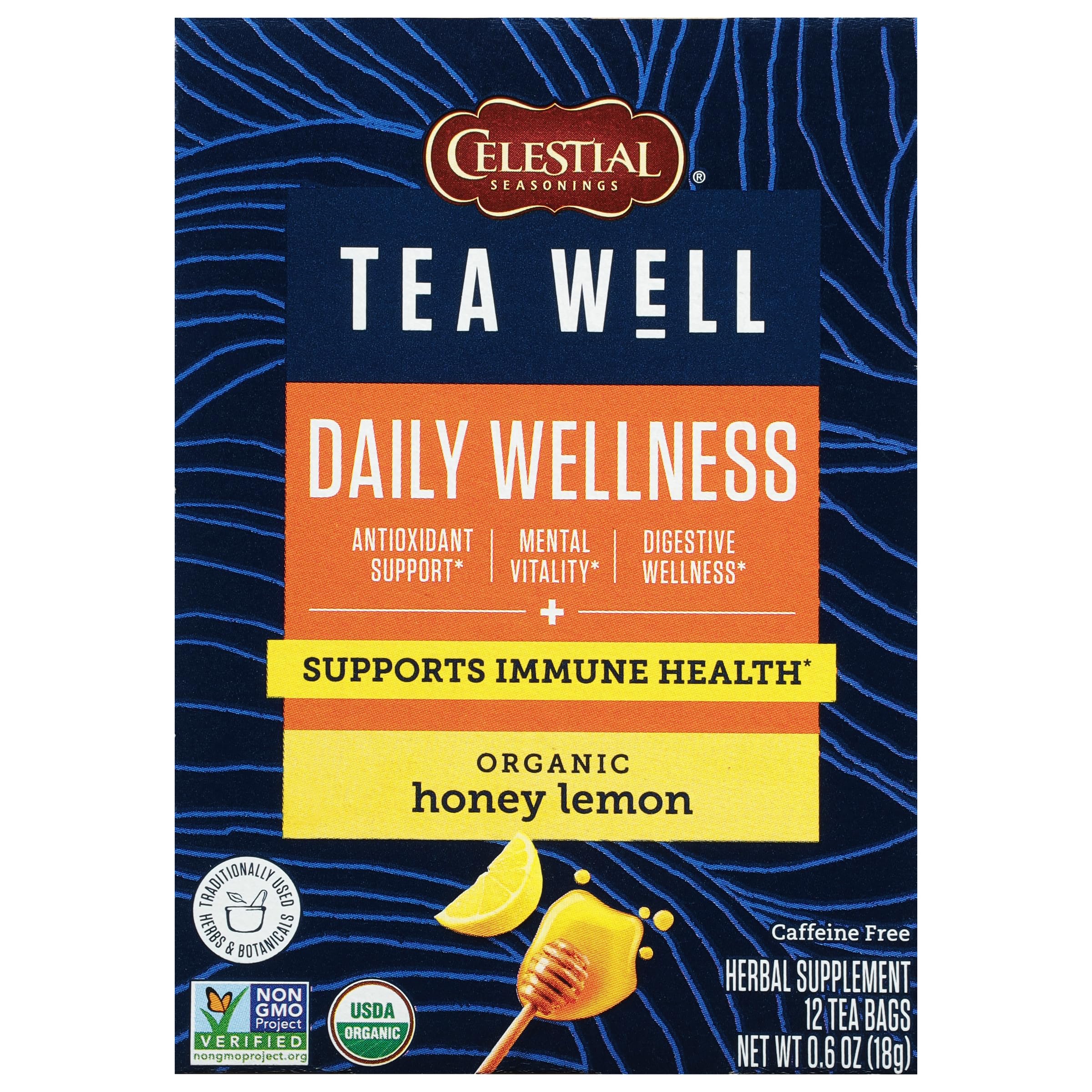 Celestial Seasonings TeaWell Honey Lemon tea bags in box for daily wellness ritual