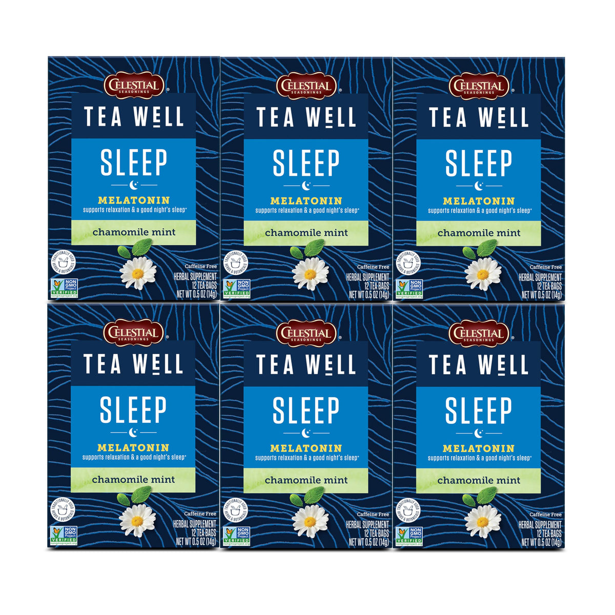 Celestial Seasonings TeaWell Sleep with Melatonin box front view for nightly relaxation.