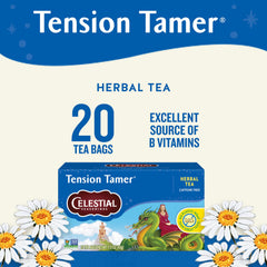 Celestial Seasonings Tension Tamer tea bags arranged in a 20-count package.