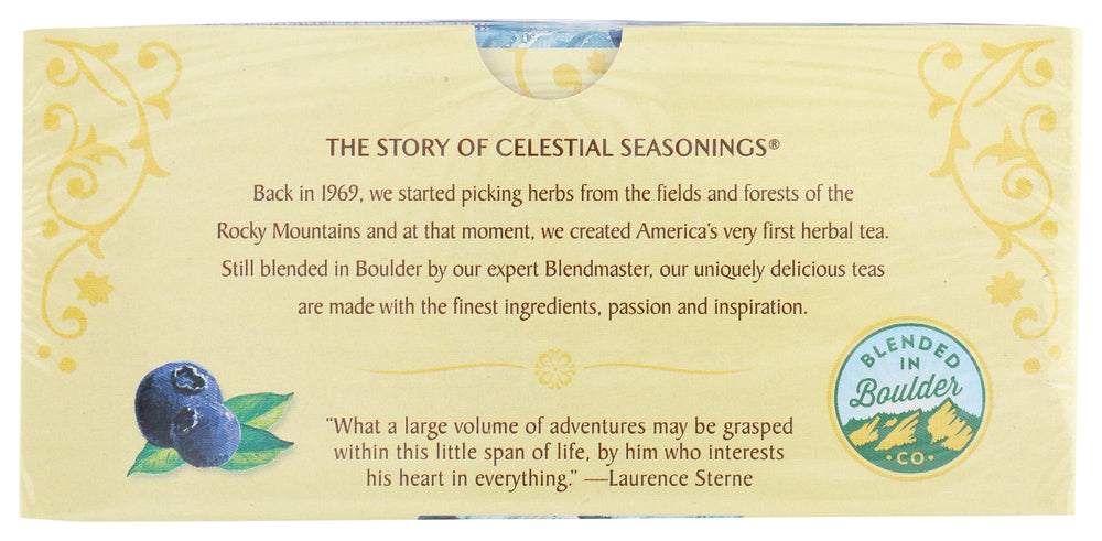 Celestial Seasonings True Blueberry Tea cup close-up, vibrant berry notes