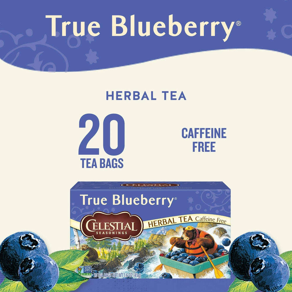 Celestial Seasonings True Blueberry tea gift-ready packaging on shelf