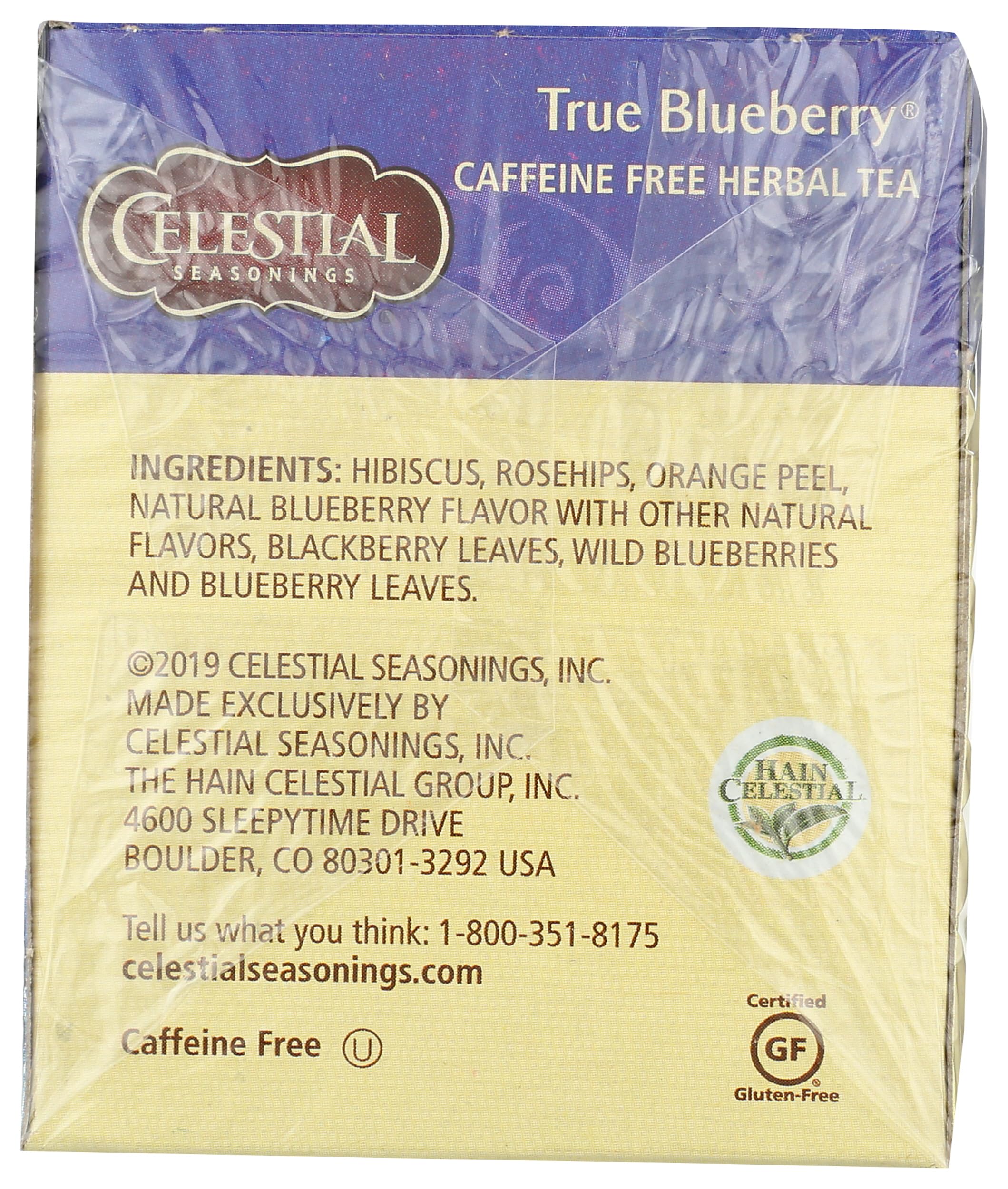 Celestial Seasonings True Blueberry Tea ingredients graphic, natural flavor emphasis