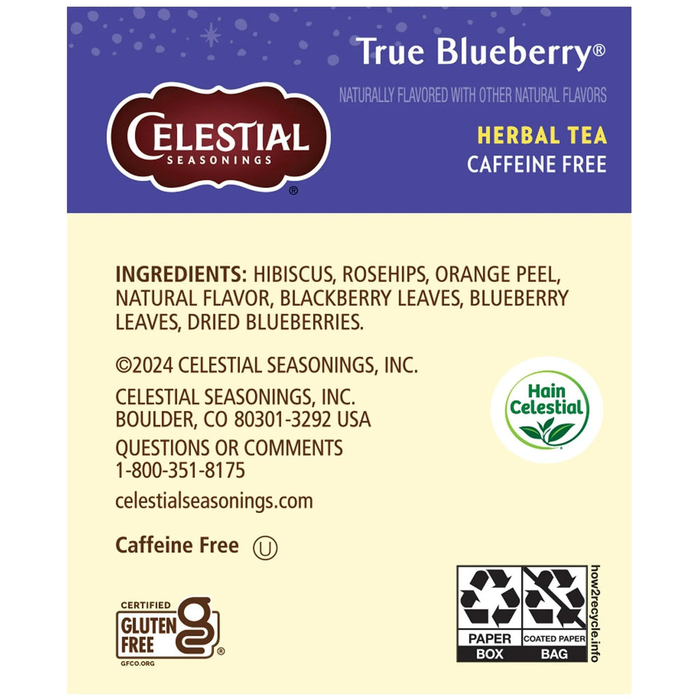 Celestial Seasonings True Blueberry tea over ice for a refreshing drink