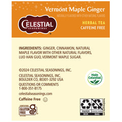 Celestial Seasonings Vermont Maple Ginger tea packaging boxes; eco-friendly packaging supports sustainability