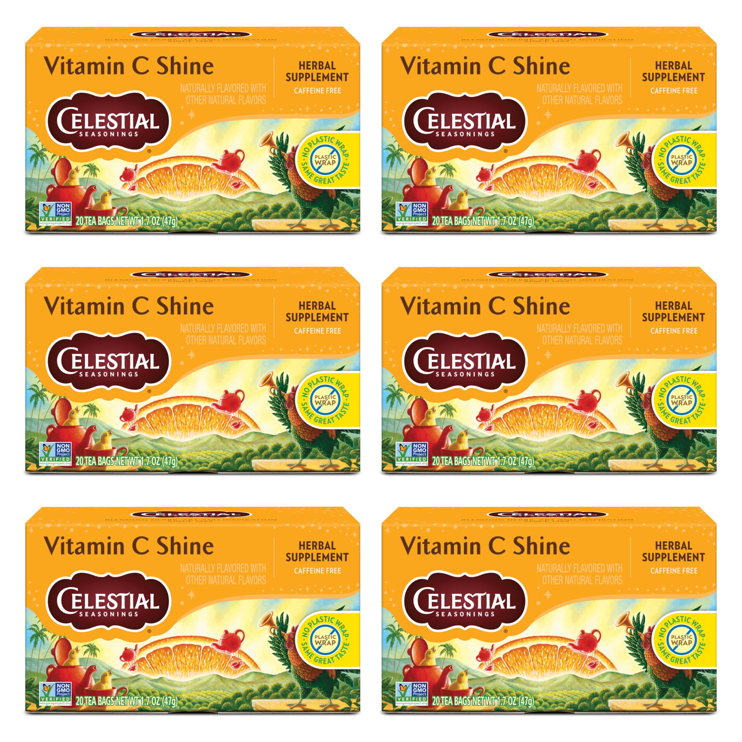 Celestial Seasonings Vitamin C Shine tea cup brew, citrusy and caffeine-free