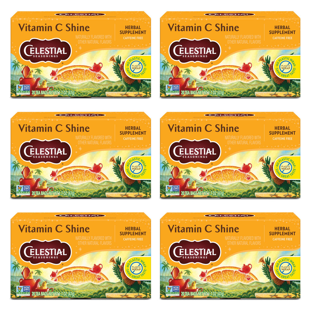 Celestial Seasonings Vitamin C Shine tea cup brew, citrusy and caffeine-free