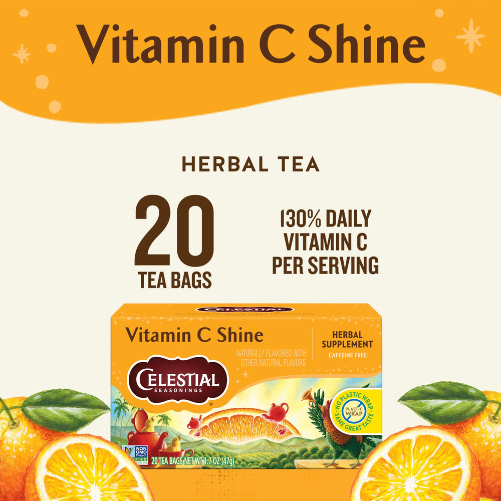 Celestial Seasonings Vitamin C Shine packaging with recycled paperboard emphasis