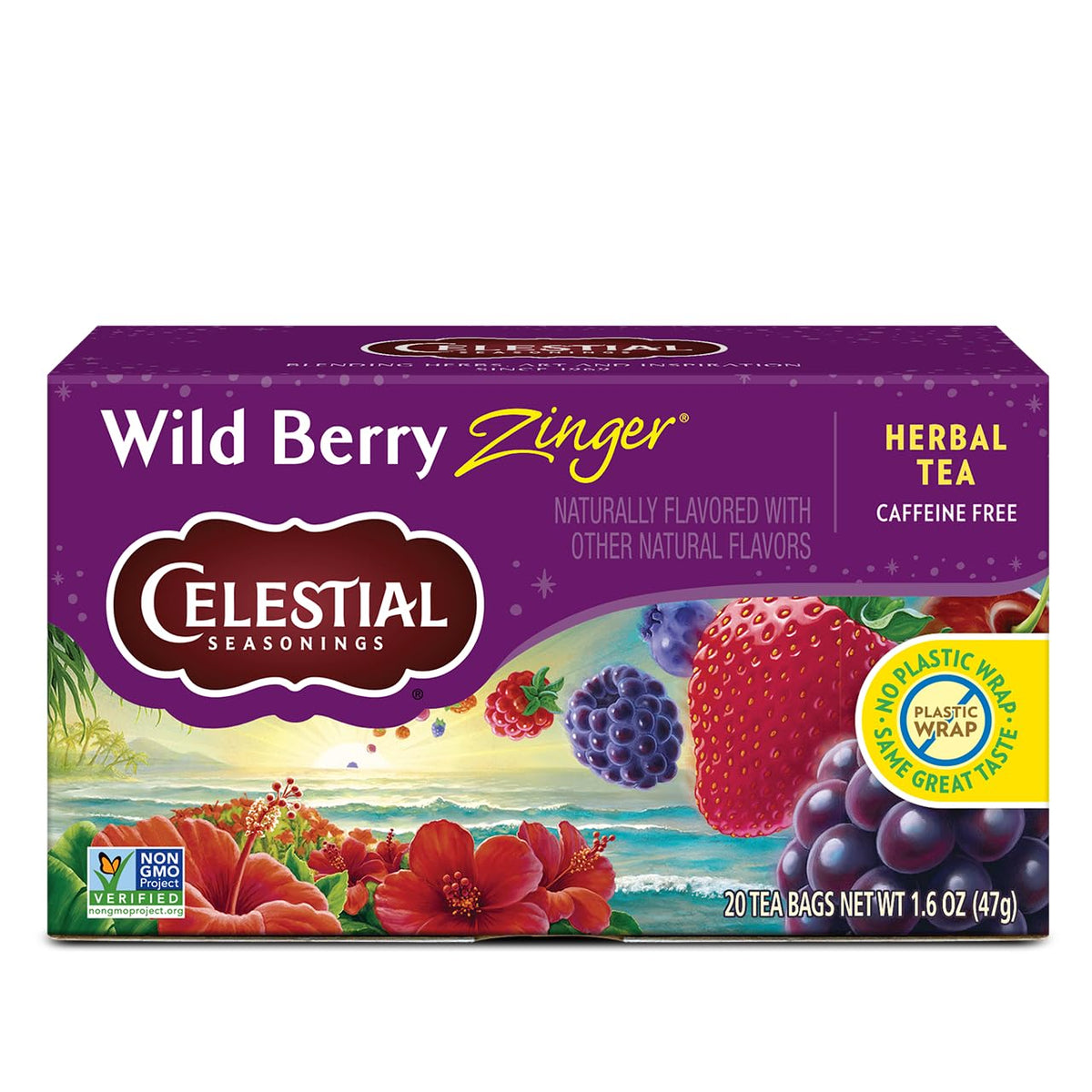 Celestial Seasonings Wild Berry Zinger tea cup steeping for a soothing caffeine-free moment