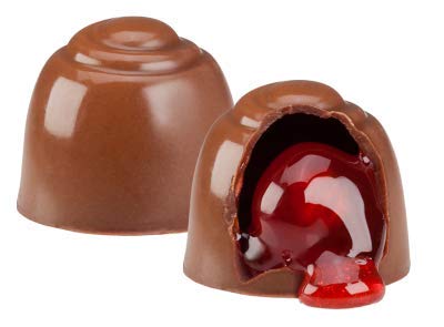 Close-up of Cella's milk chocolate cherries with glossy coating for indulgence.