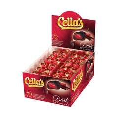 Cella's dark chocolate cherries front display box, perfect for gifting.
