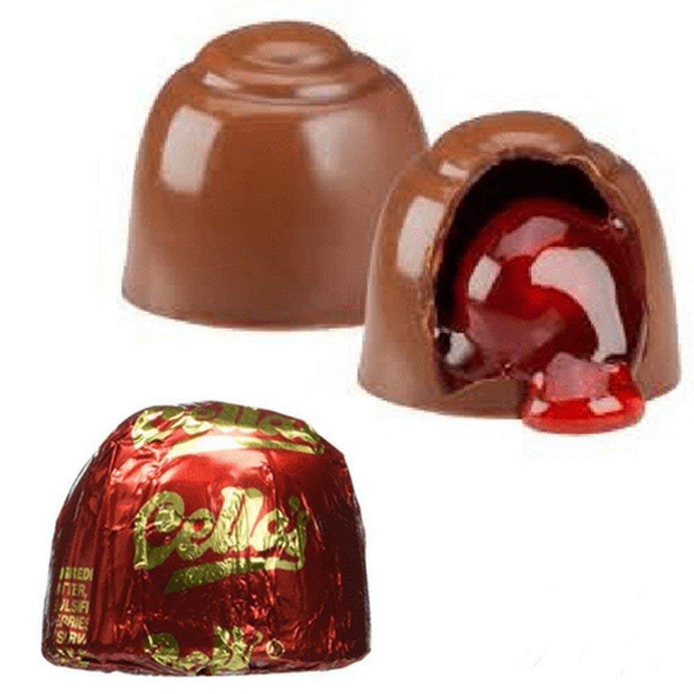 Unwrapped gift box reveals chocolate-cherry treats perfect for sharing.