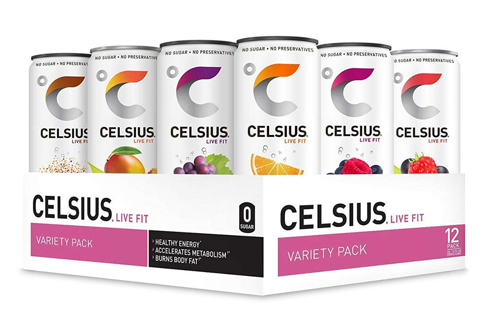 CELSIUS 9-flavor variety pack front view showing convenient energy for workouts