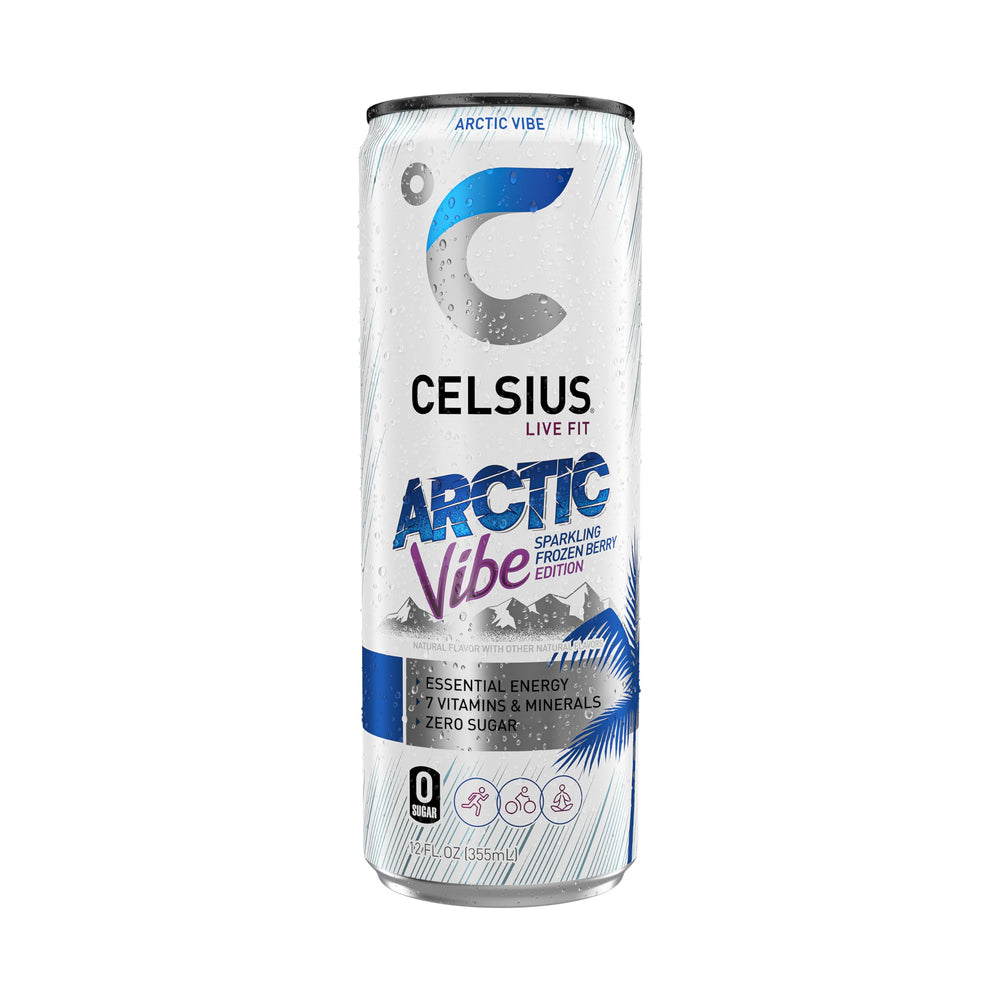 CELSIUS Arctic Vibe ingredients panel highlights caffeine and vitamins for energy