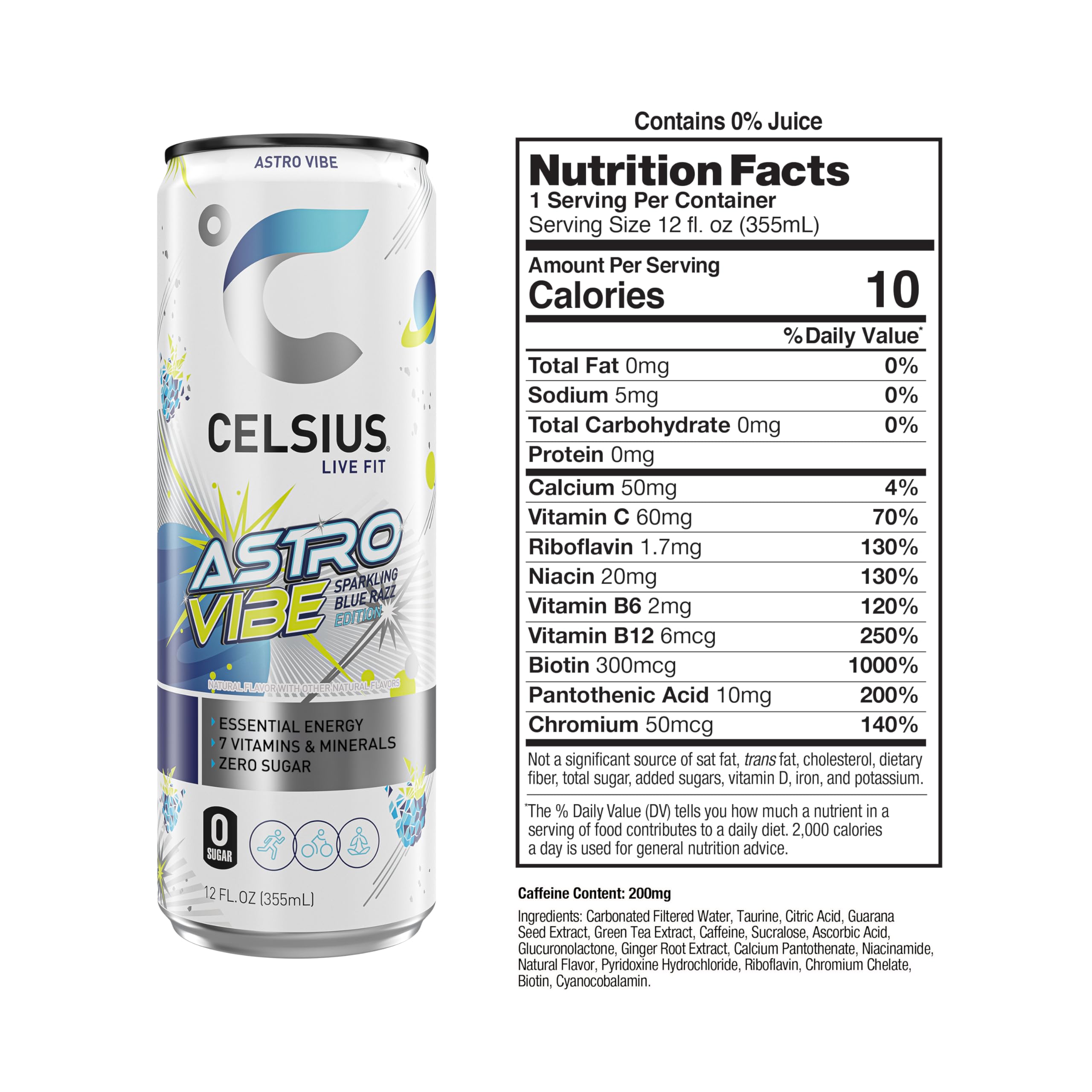 CELSIUS Astro Vibe Blue Razz 12-pack box shot for convenient on-the-go energy