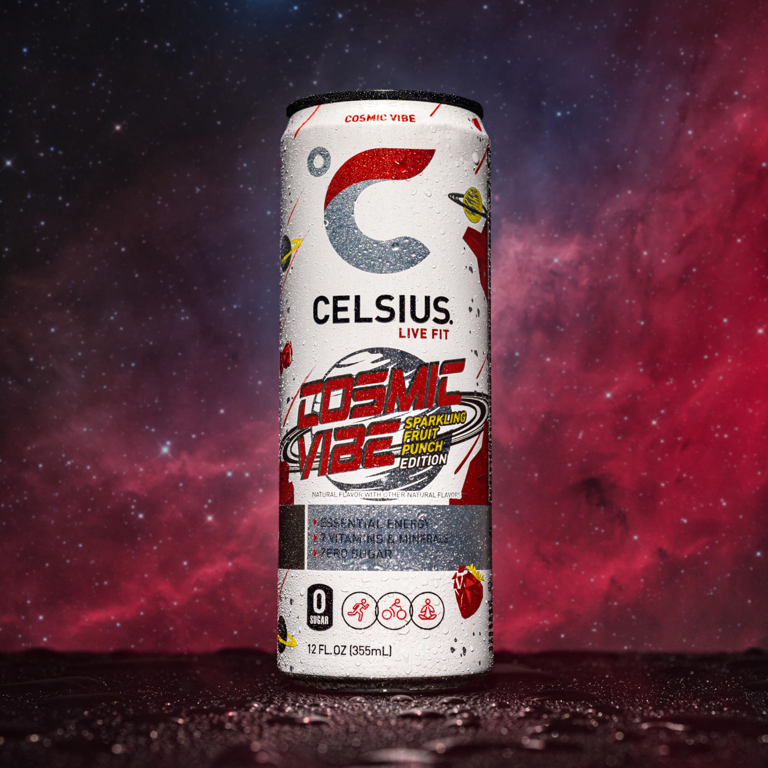 Celsius Cosmic Vibe mystic galaxy design on the can label
