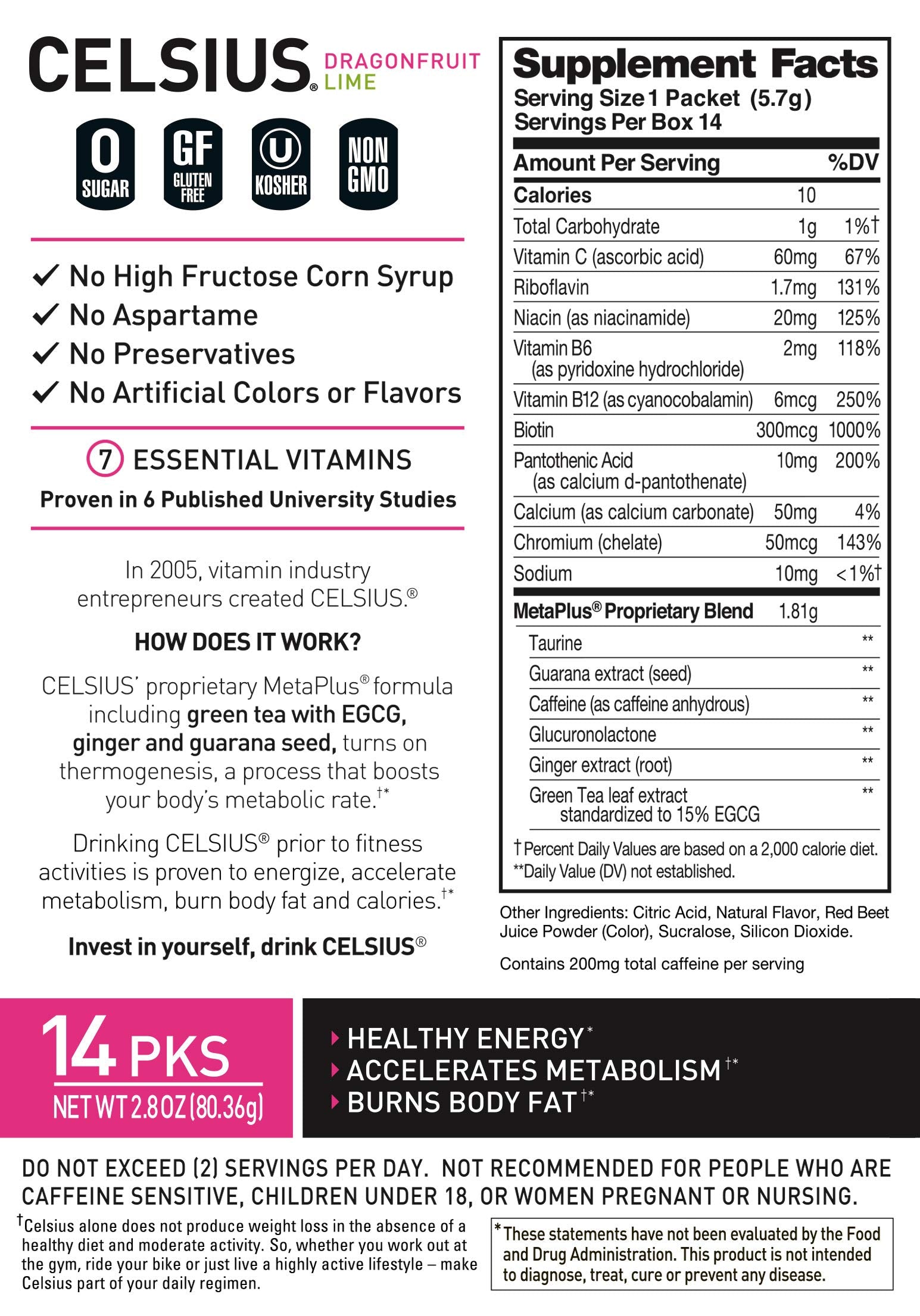 CELSIUS Cranberry Lemon box with powder sticks ideal for quick hydration.