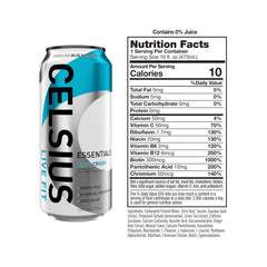 Pack of twelve Celsius Essentials Sparkling Blue Crush cans for daily training.