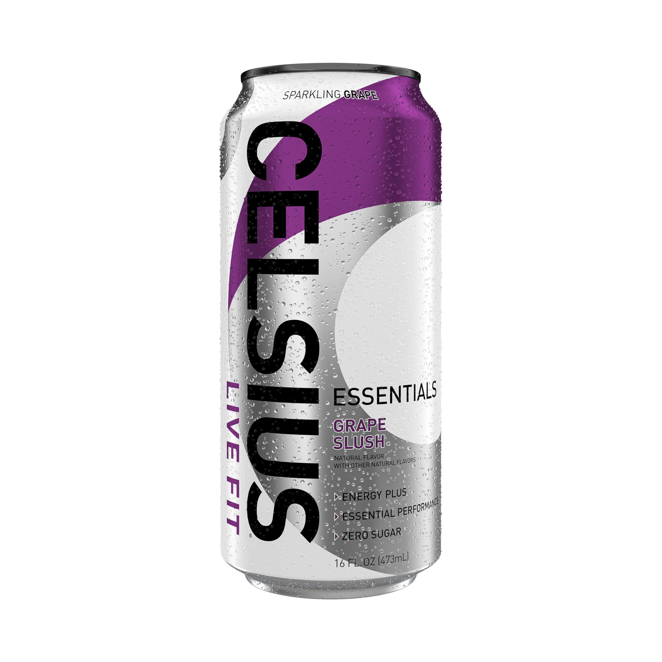 Celsius Essentials Sparkling Grape Slush poured into glass for refreshing energy