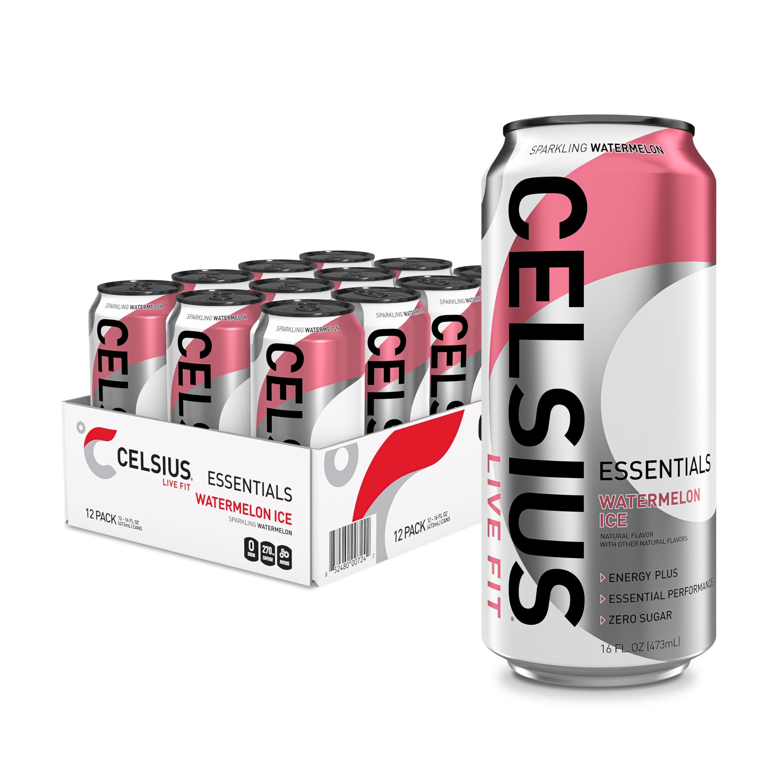 CELSIUS Essentials Sparkling Watermelon Ice can delivering bold, sugar-free energy for on-the-go use.