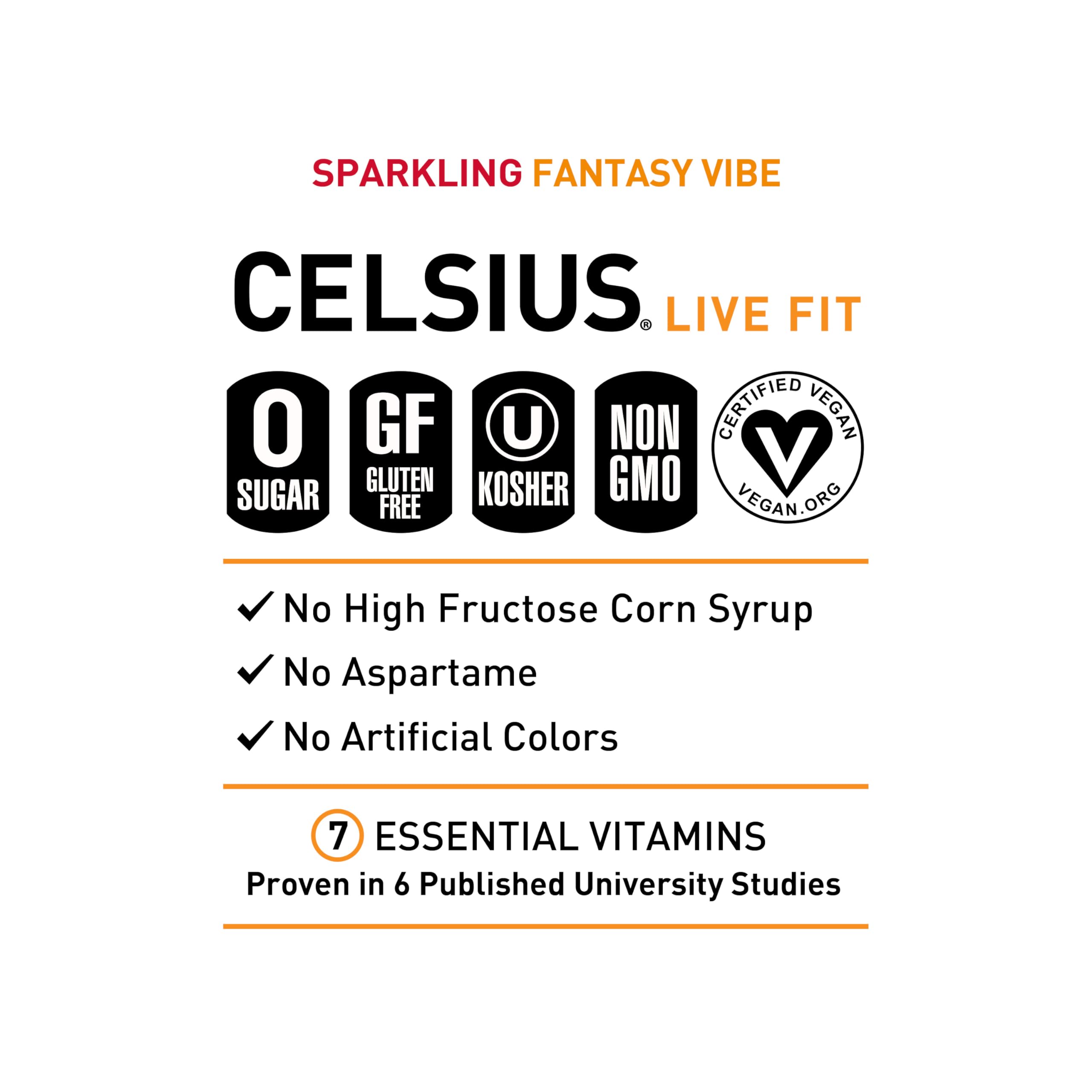 Celsius Fantasy Vibe pack shot communicates value for active lifestyles.