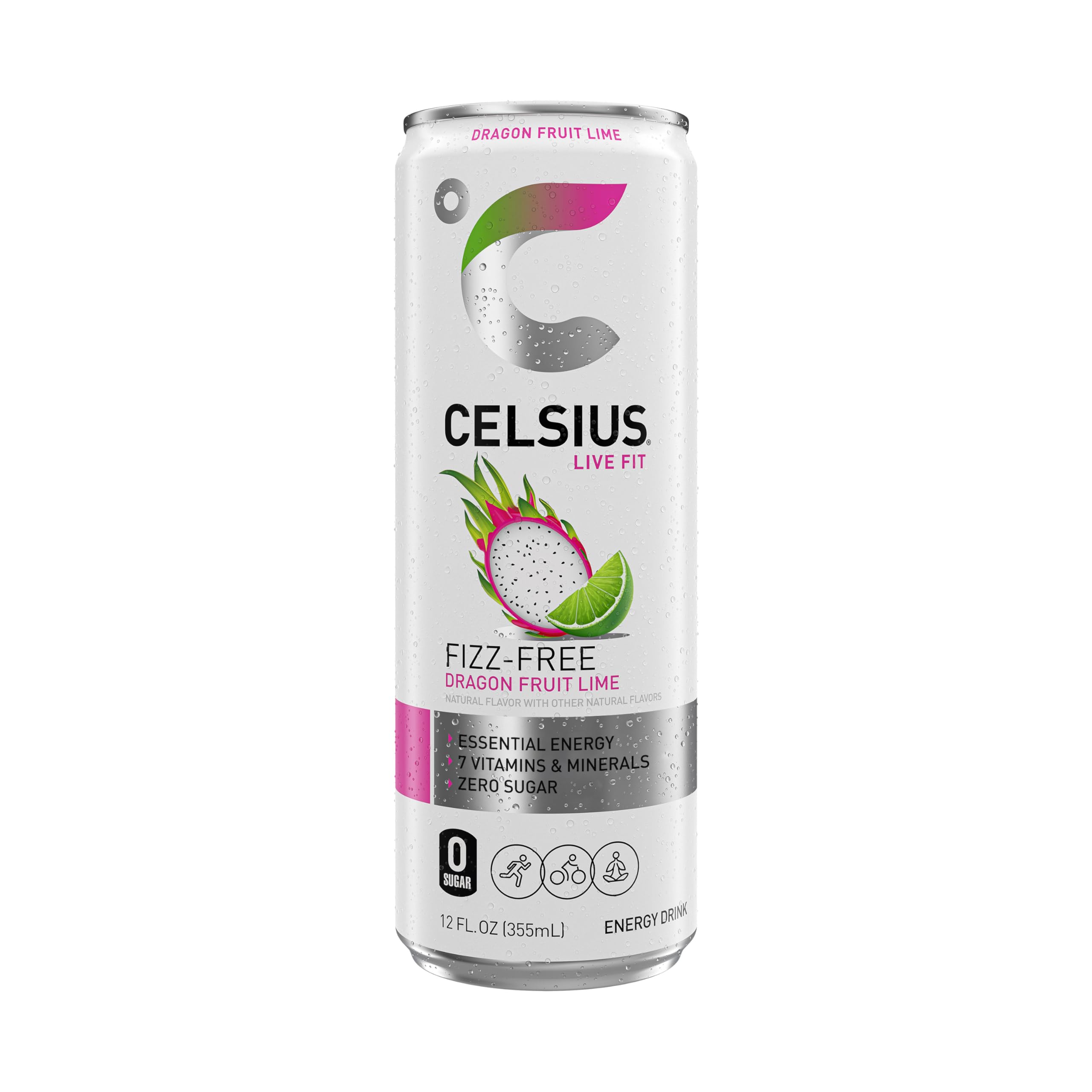Celsius Fizz Free Dragon Fruit Lime 12-pack showcases convenient gym-ready energy.