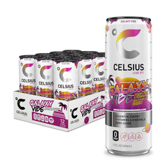 Celsius Galaxy Vibe can front shows bold flavor and on-the-go energy.