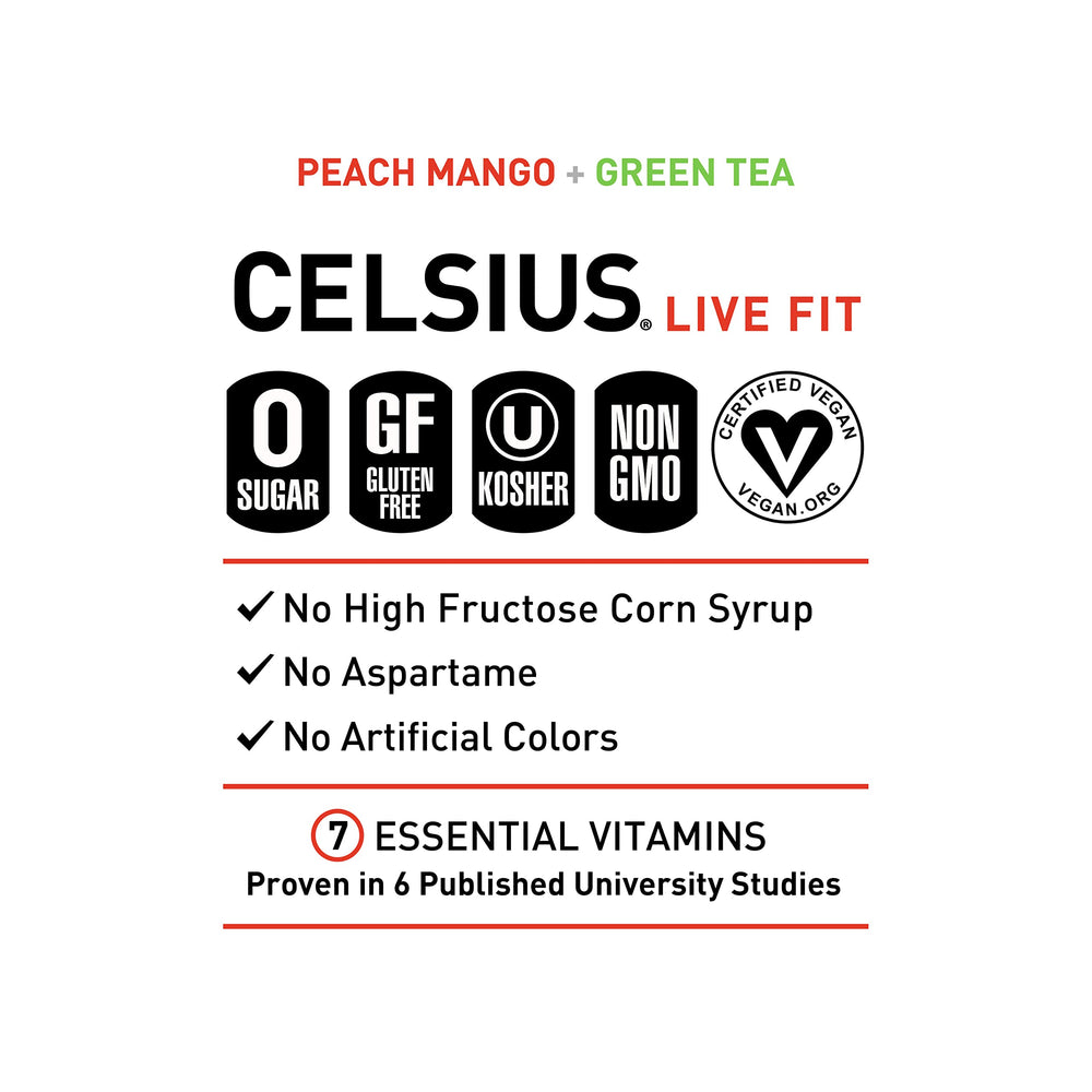 CELSIUS guarana and ginger ingredients graphic suggests flavor and alertness support.