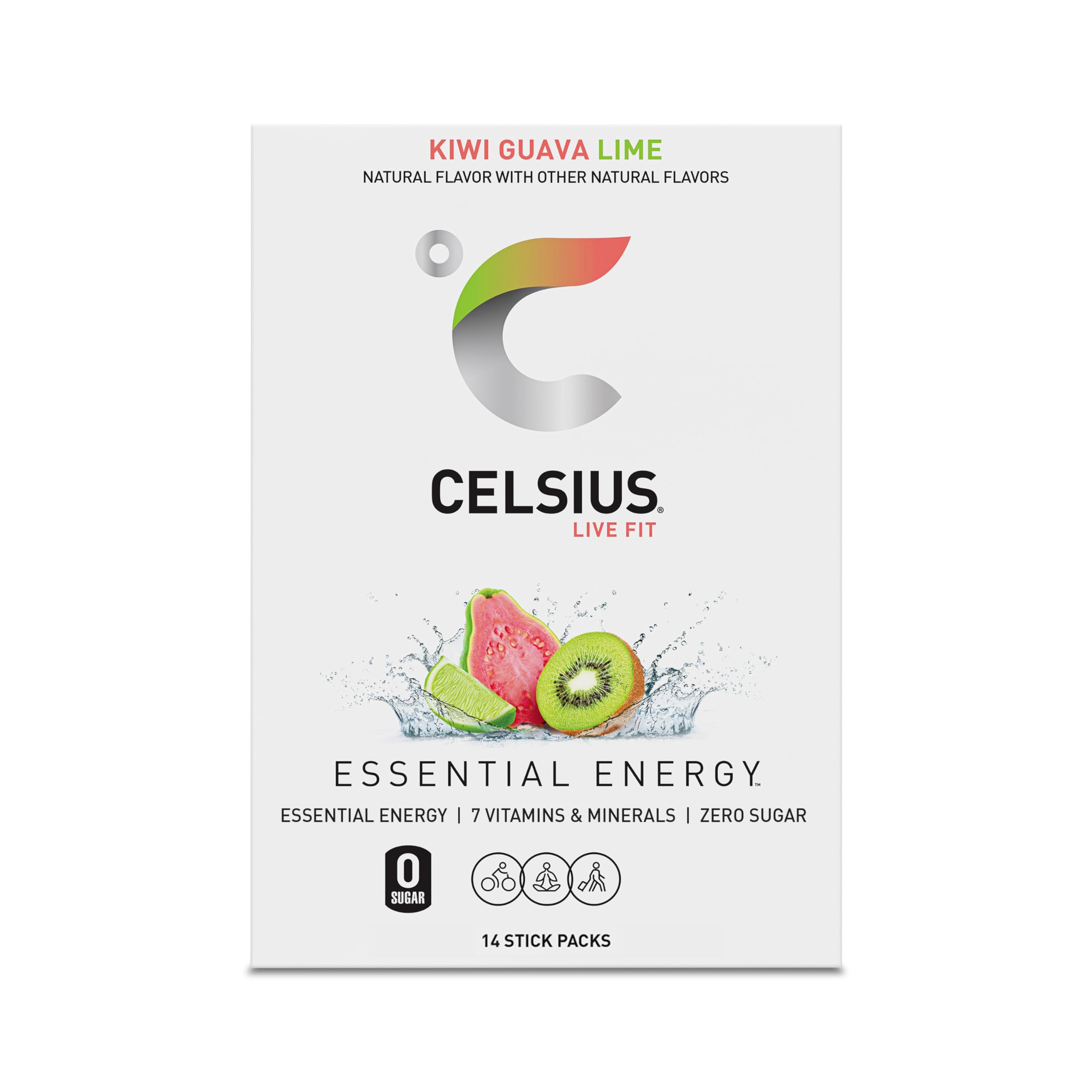Prepared Celsius Kiwi Guava Lime drink in glass.