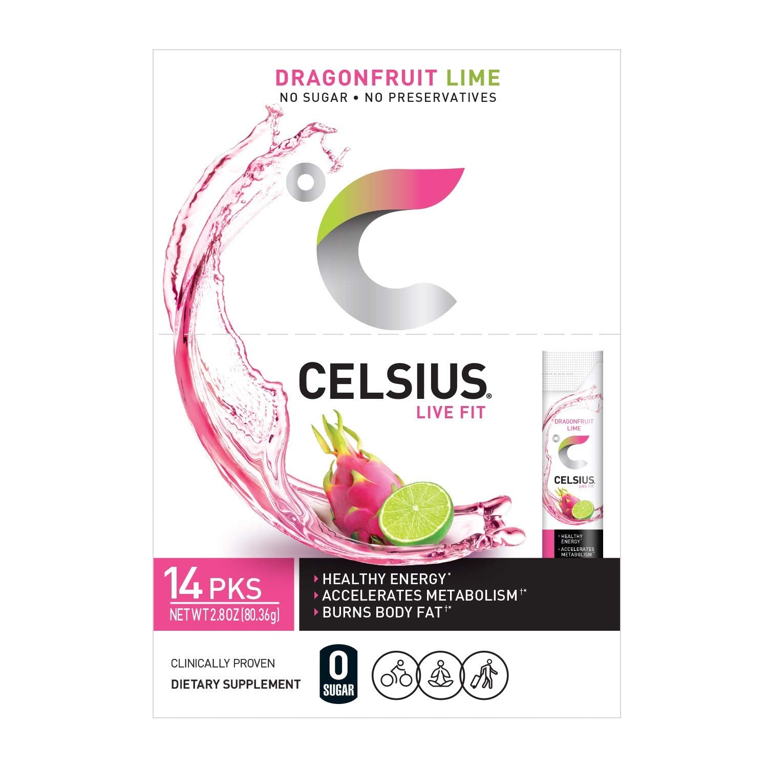 CELSIUS kosher and non-GMO icons signaling clean ingredients.