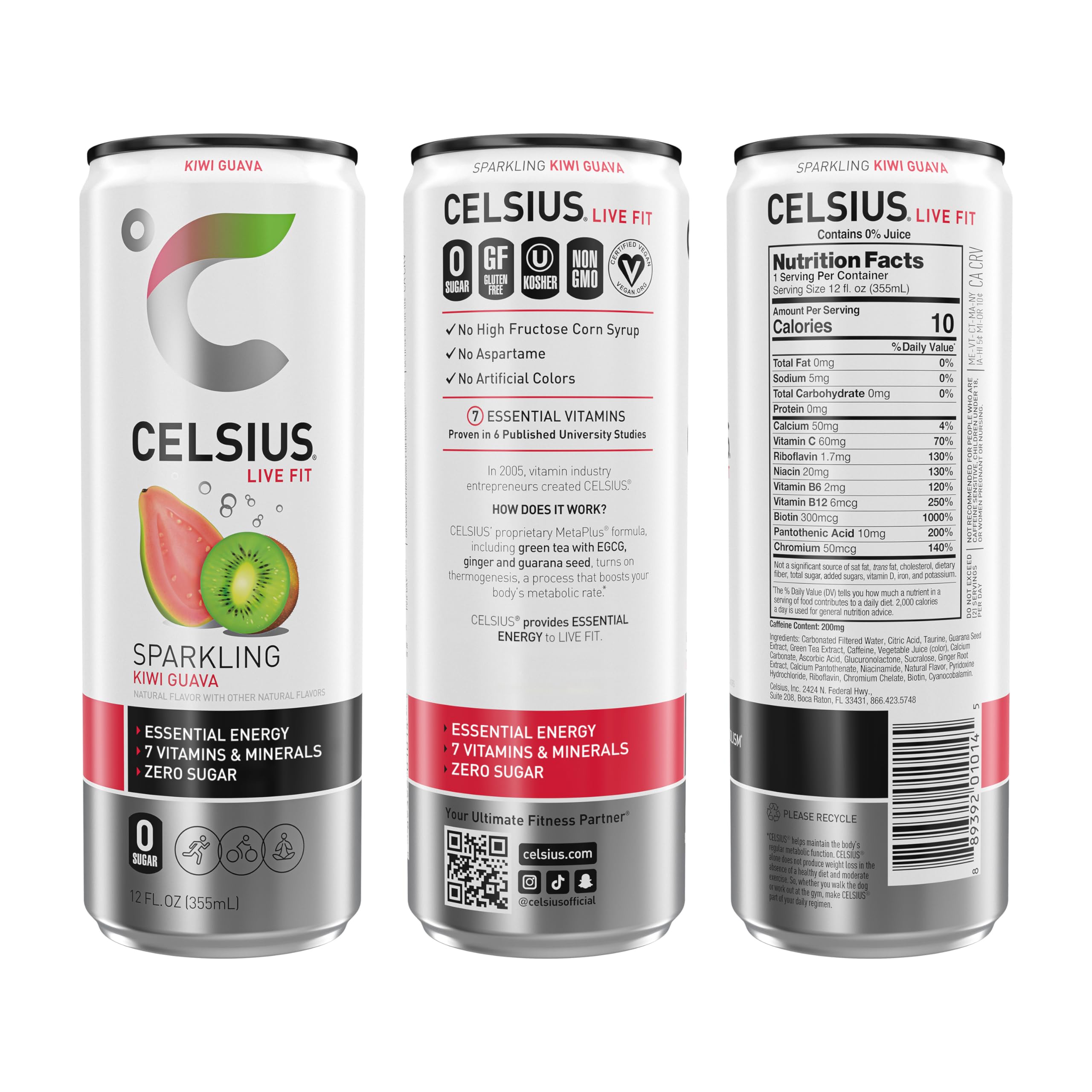 CELSIUS MetaPlus blend graphic highlighting green tea EGCG and ginger.