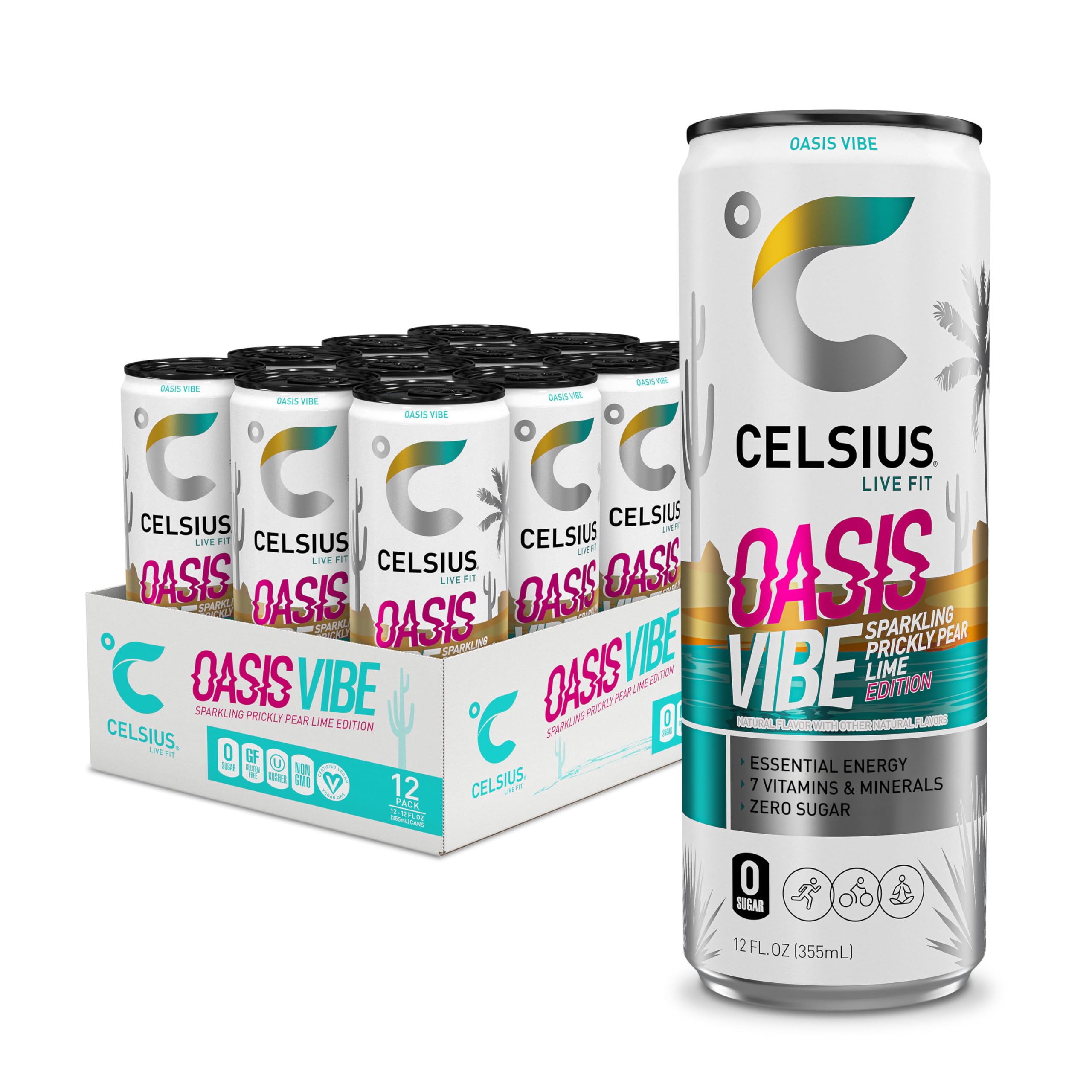 CELSIUS Oasis Vibe prickly pear lime can offers sugar-free energy for workouts.