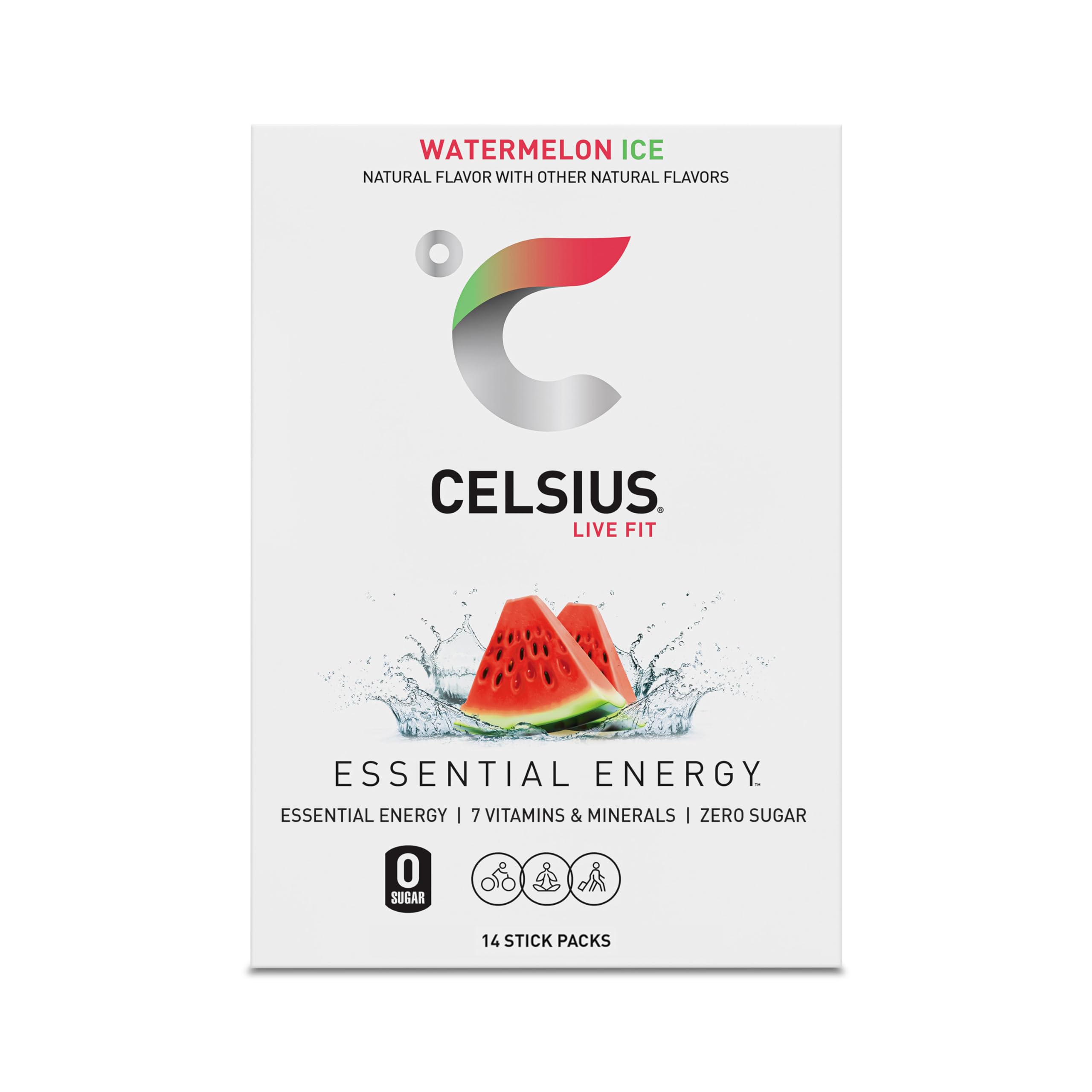 Close-up of CELSIUS powder sticks highlighting easy pre-workout energy on the go.