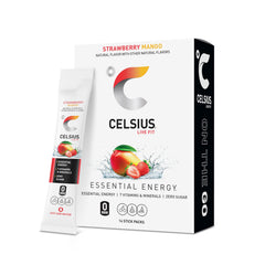 Celsius On-the-Go Strawberry Mango pack for convenient energy on the move.