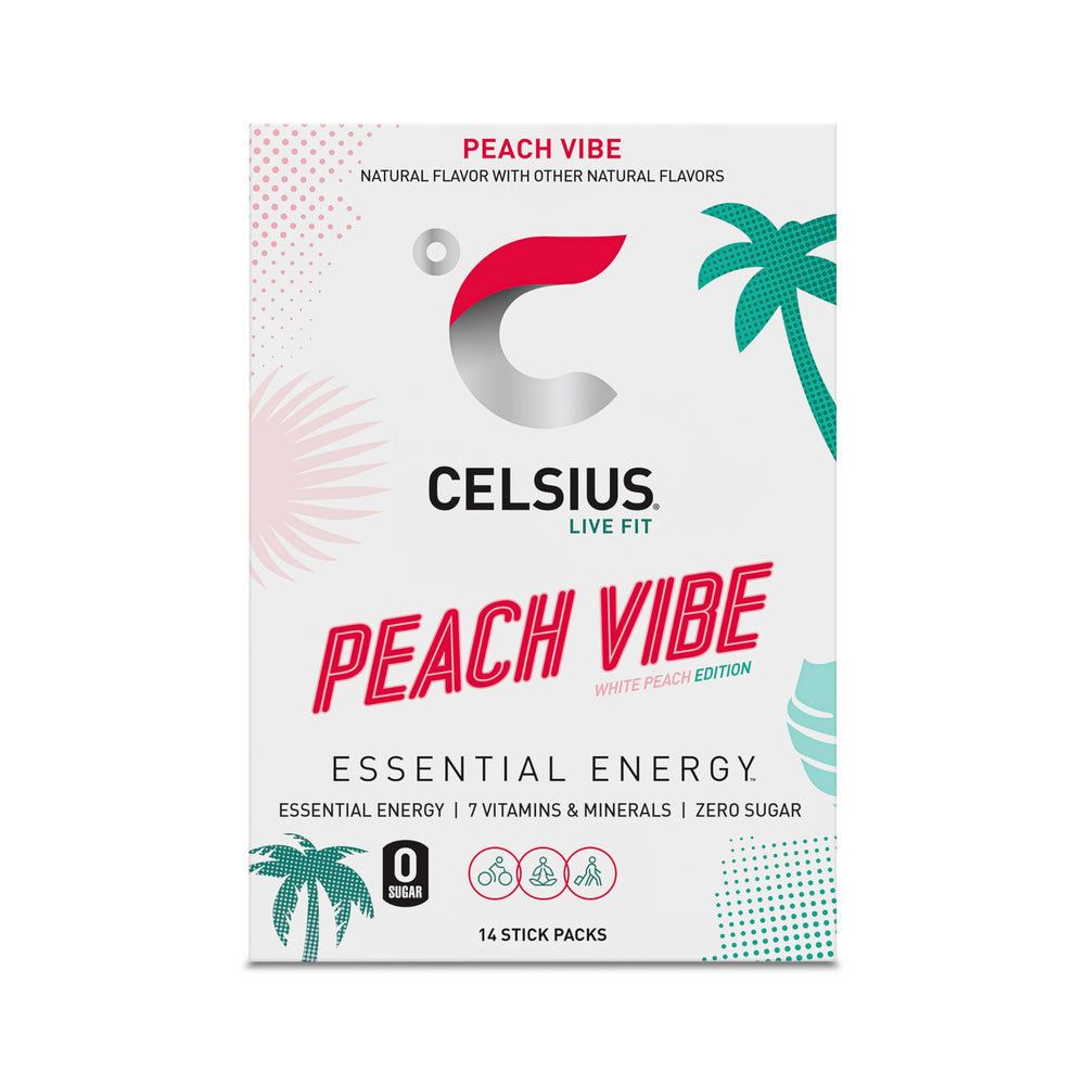 CELSIUS Peach Vibe box of sticks for convenient workouts and travel