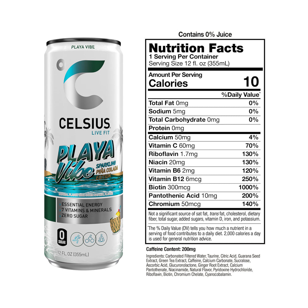 Celsius Playa Vibe ready-to-drink pack of 12 cans for on-the-go workouts.