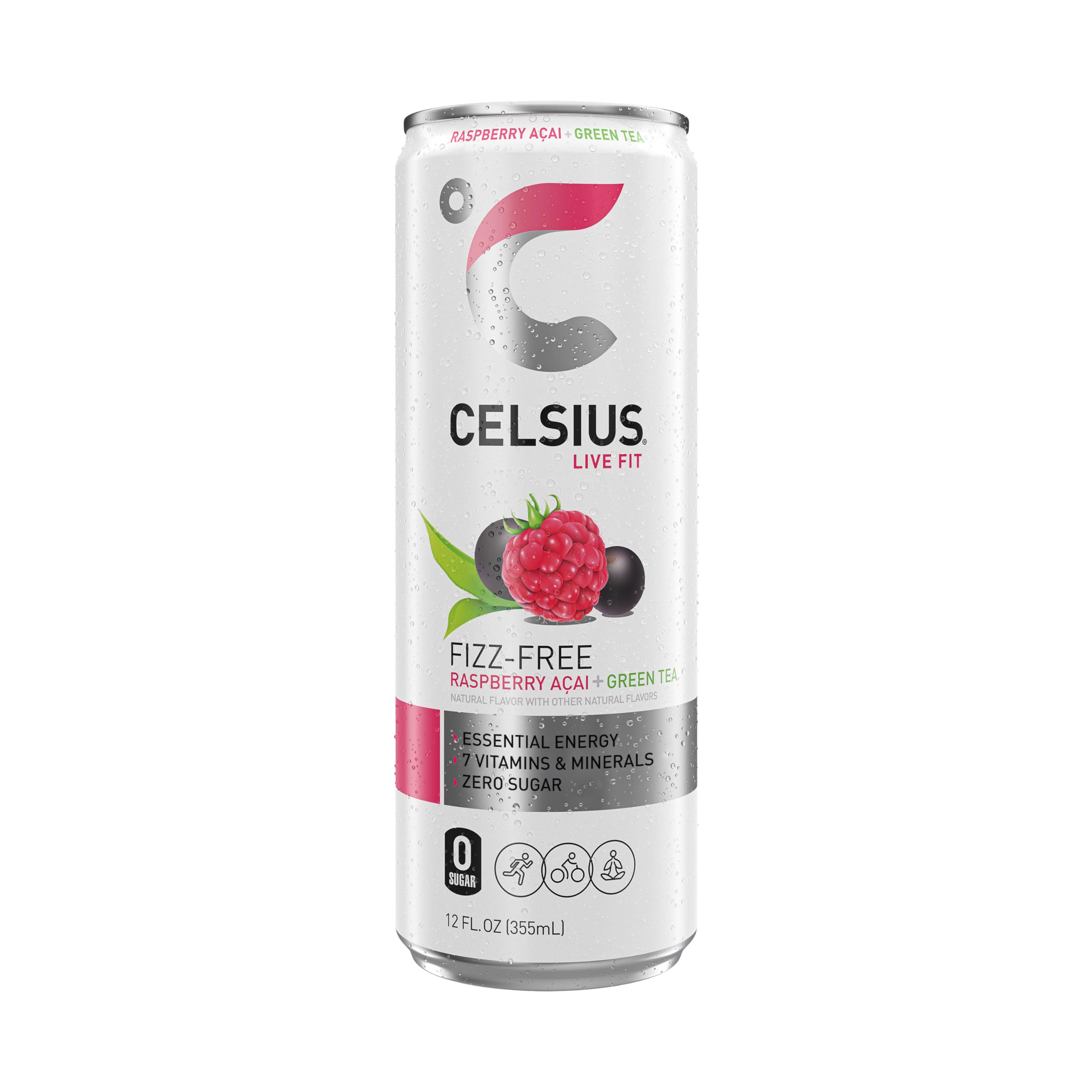 CELSIUS Raspberry Acai serving glass inviting a refreshing, non-carbonated sip