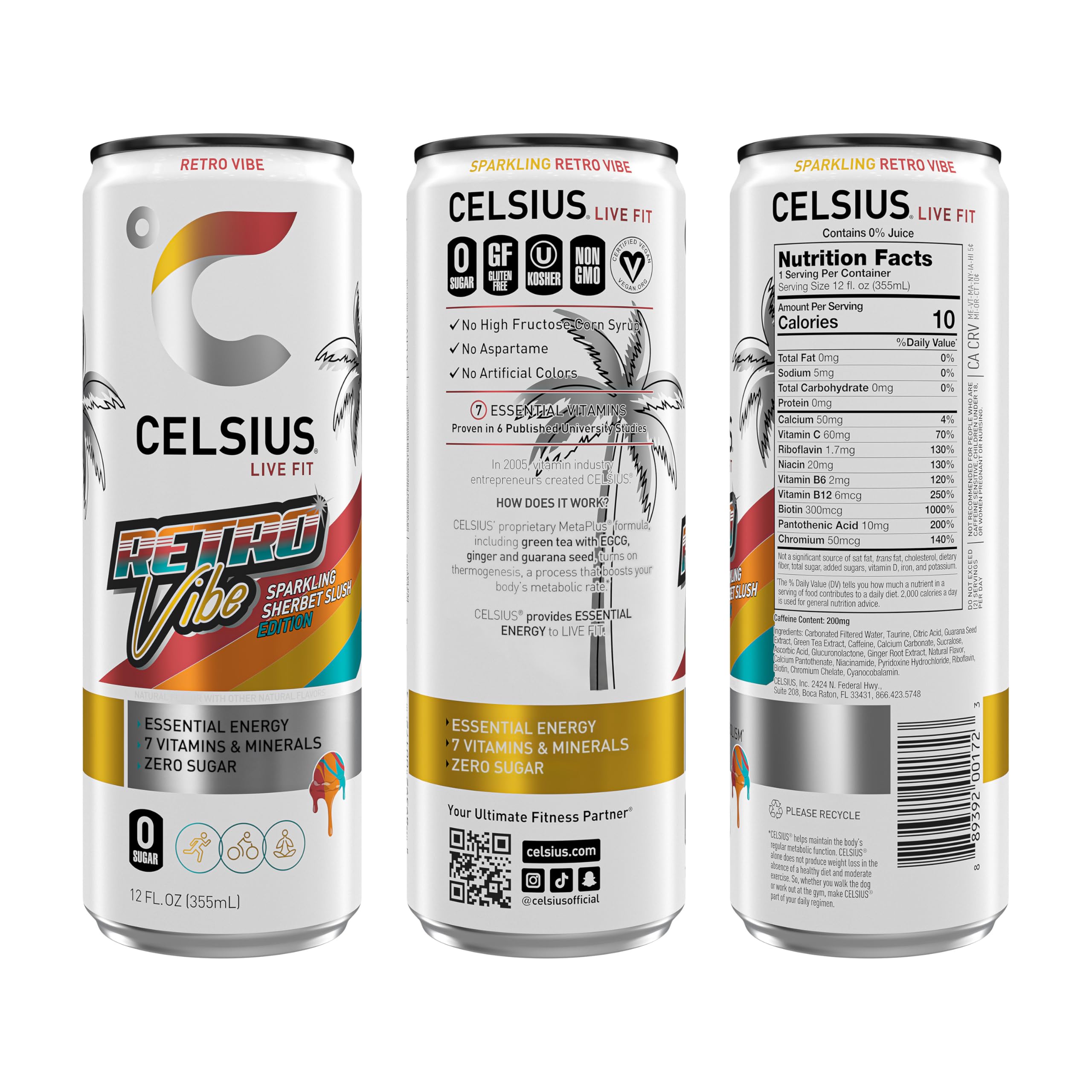 CELSIUS Retro Vibe ingredients blend close up highlights green tea and caffeine.