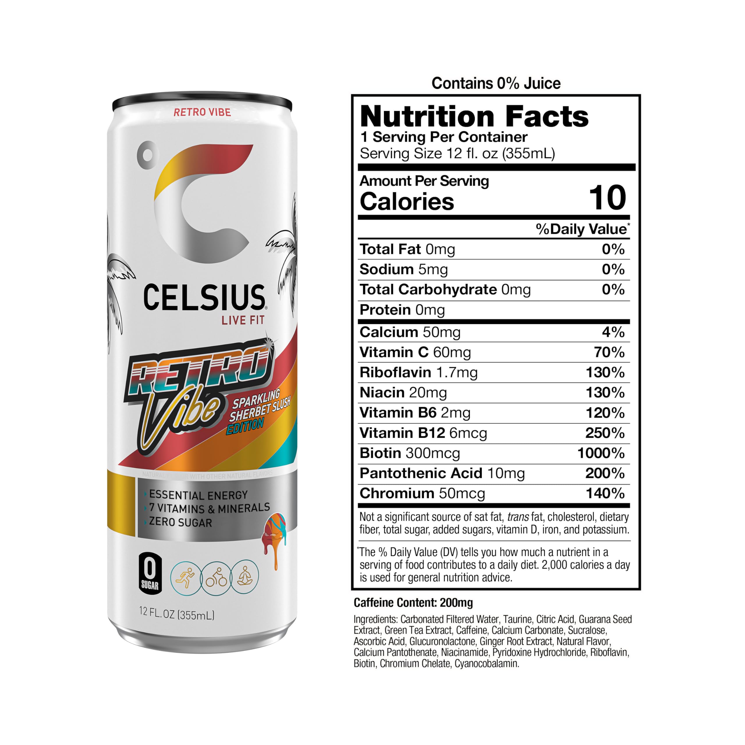 CELSIUS Retro Vibe pack of 12 offers a convenient energy option.