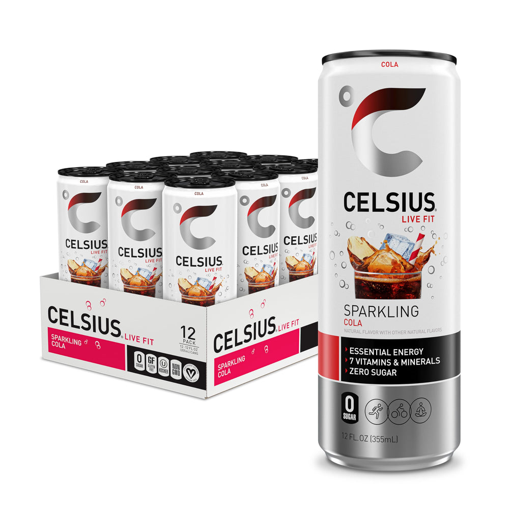 CELSIUS Sparkling Cola can front view, showcasing classic flavor and energy boost.