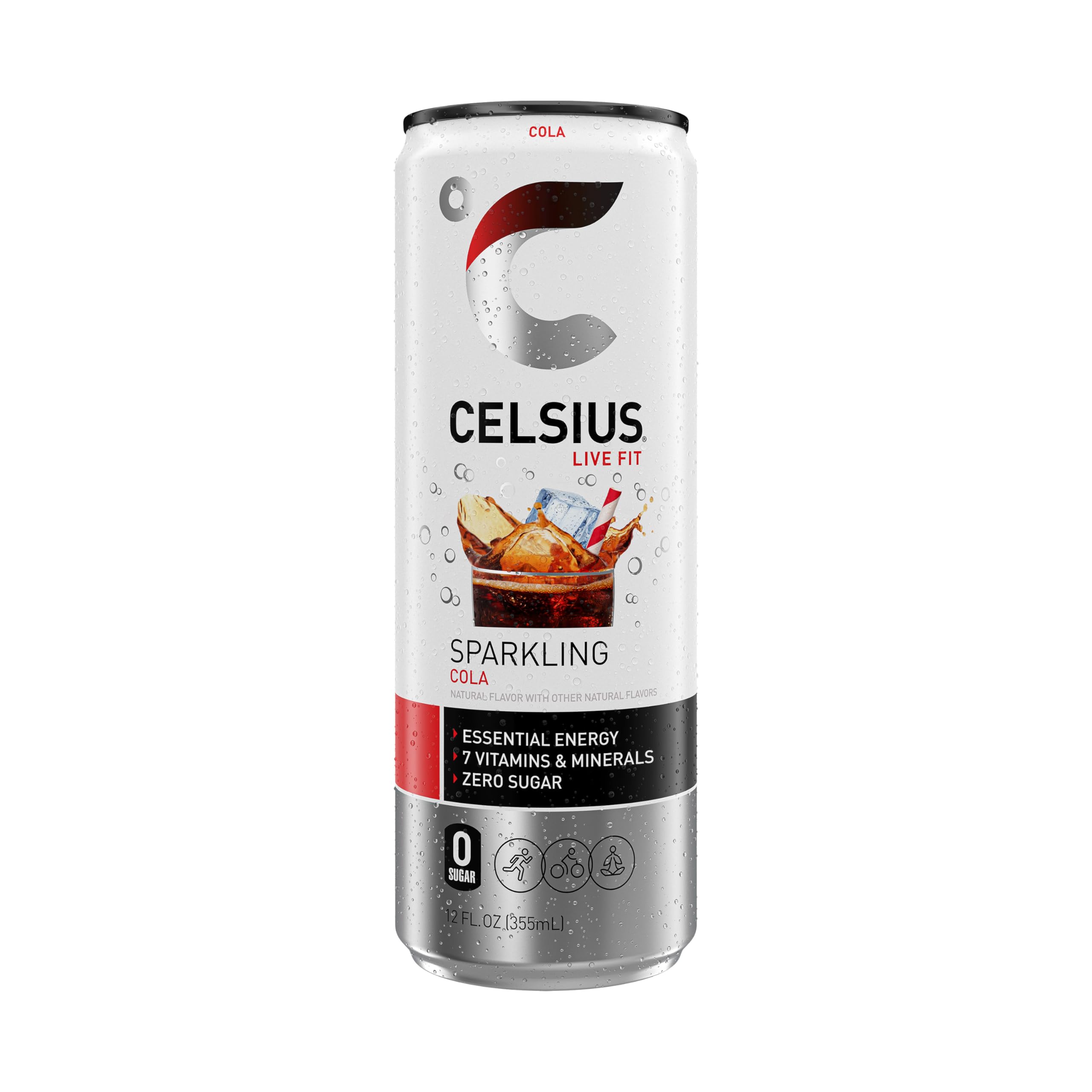 Ingredient graphic for CELSIUS Sparkling Cola showing green tea EGCG and natural caffeine.
