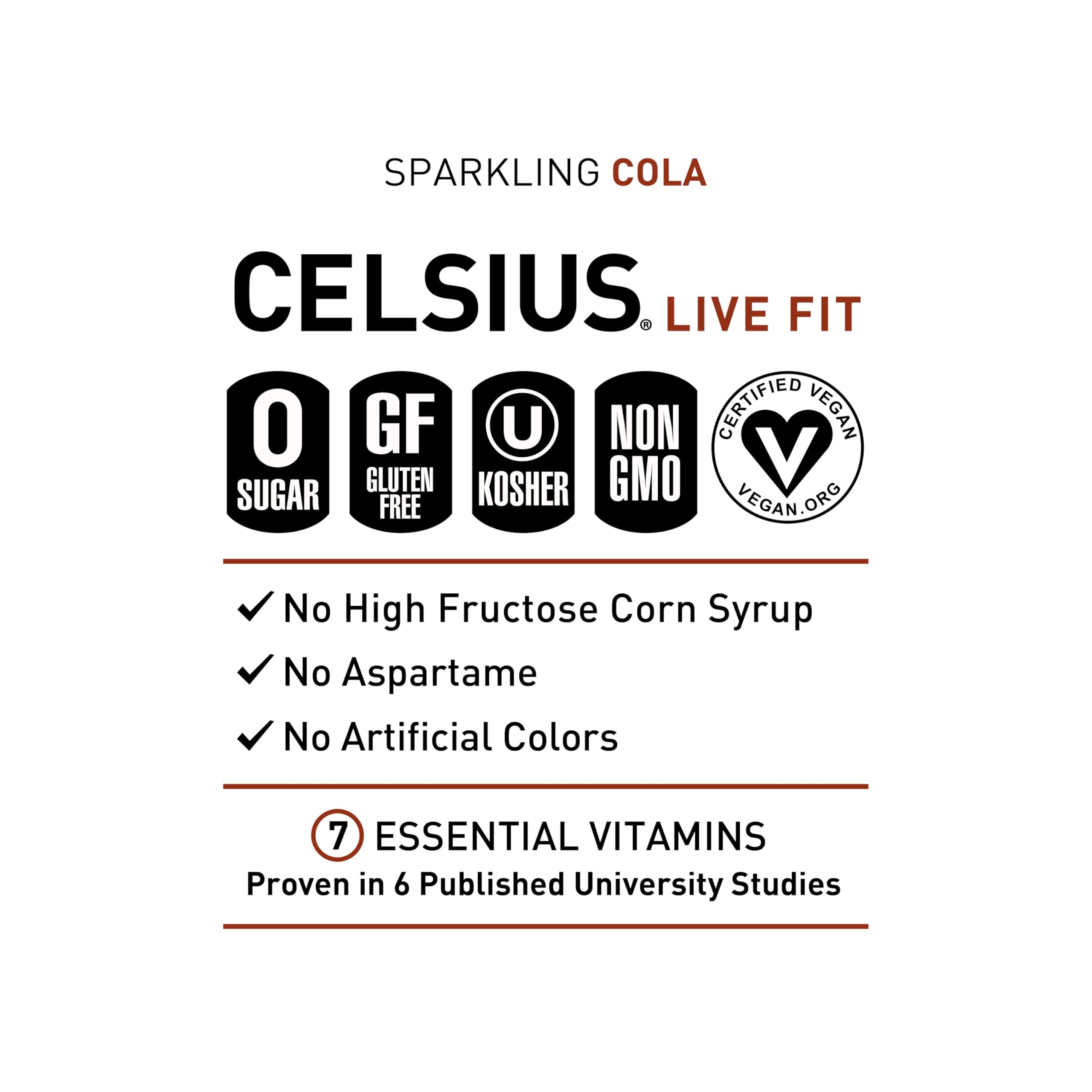 12-pack of CELSIUS Sparkling Cola cans for on-the-go energy.