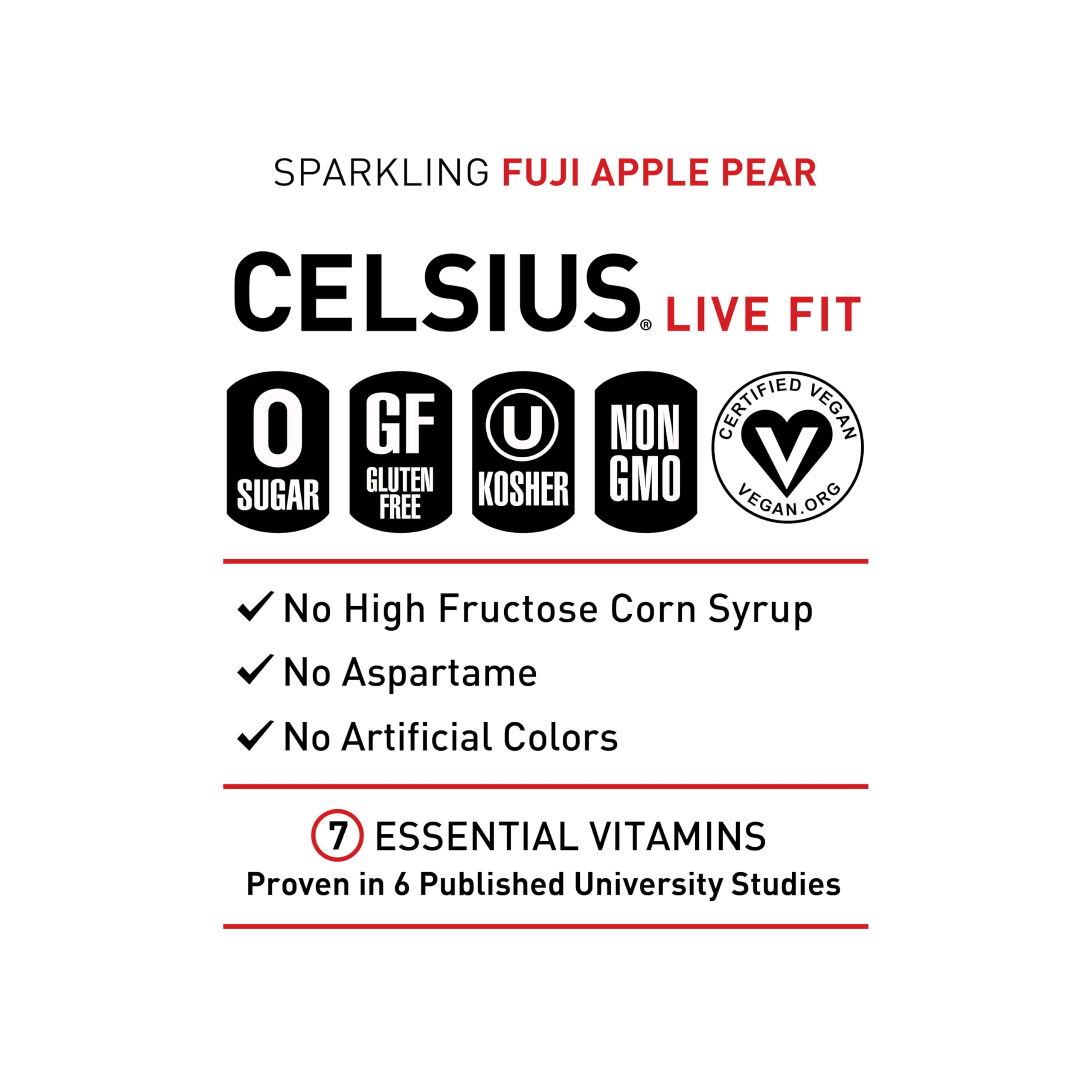 CELSIUS Sparkling Fuji Apple Pear pour shot captures fizz and fruity flavor.