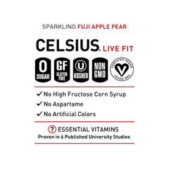 CELSIUS Sparkling Fuji Apple Pear pour shot captures fizz and fruity flavor.