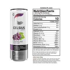 Celsius Sparkling Grape Rush pours into a glass for juicy flavor and alert energy.
