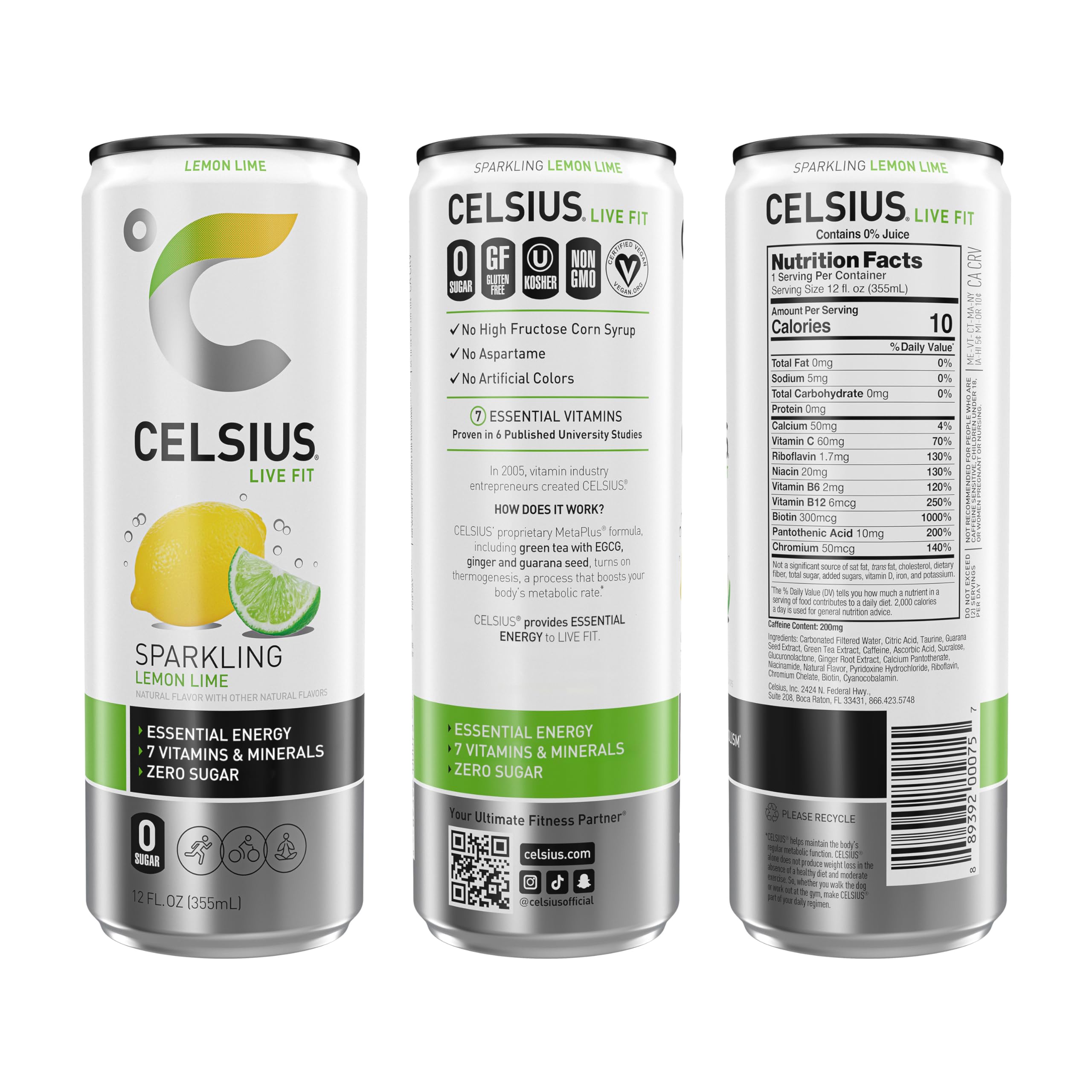 Celsius Lemon Lime bottle angled to showcase premium non-GMO energy