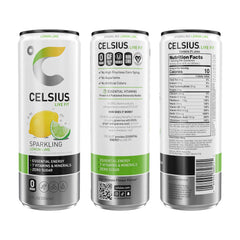 Celsius Lemon Lime bottle angled to showcase premium non-GMO energy
