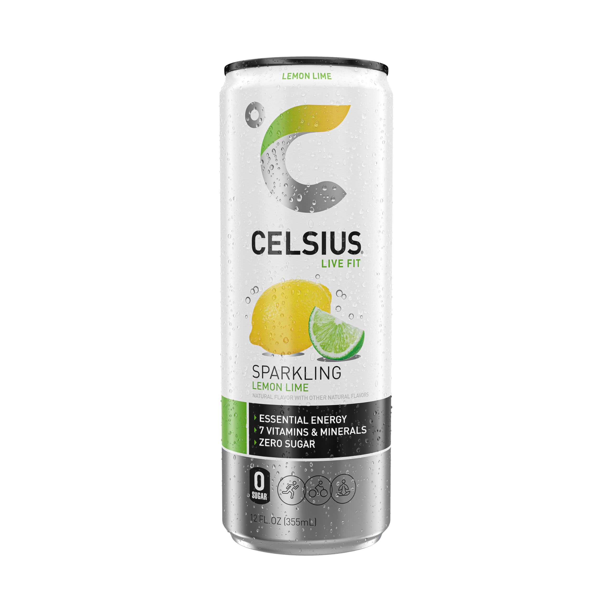Celsius Lemon Lime over ice in glass for refreshing energy