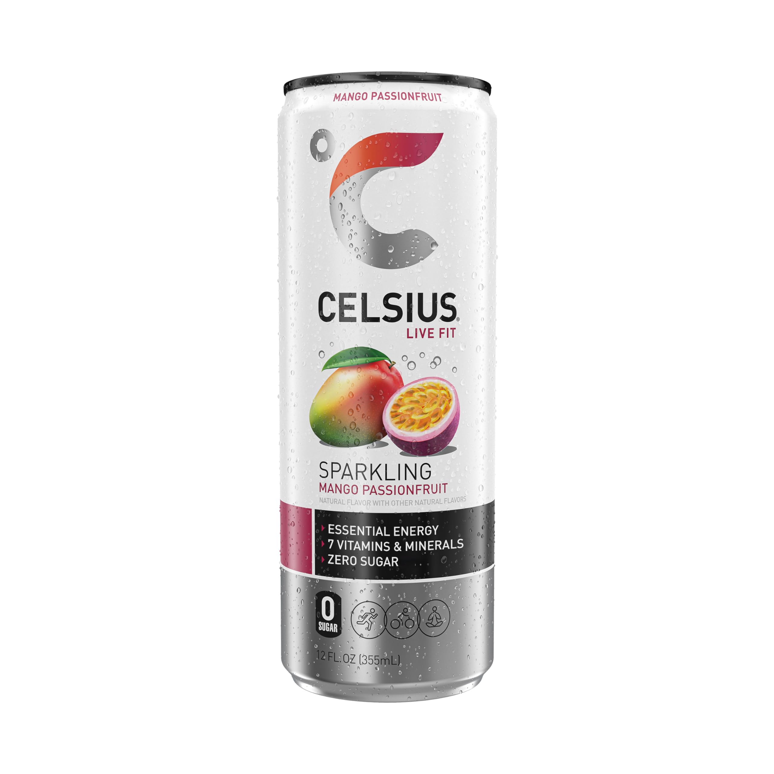 CELSIUS ingredients icons highlight green tea, guarana, and ginger for flavor and energy.