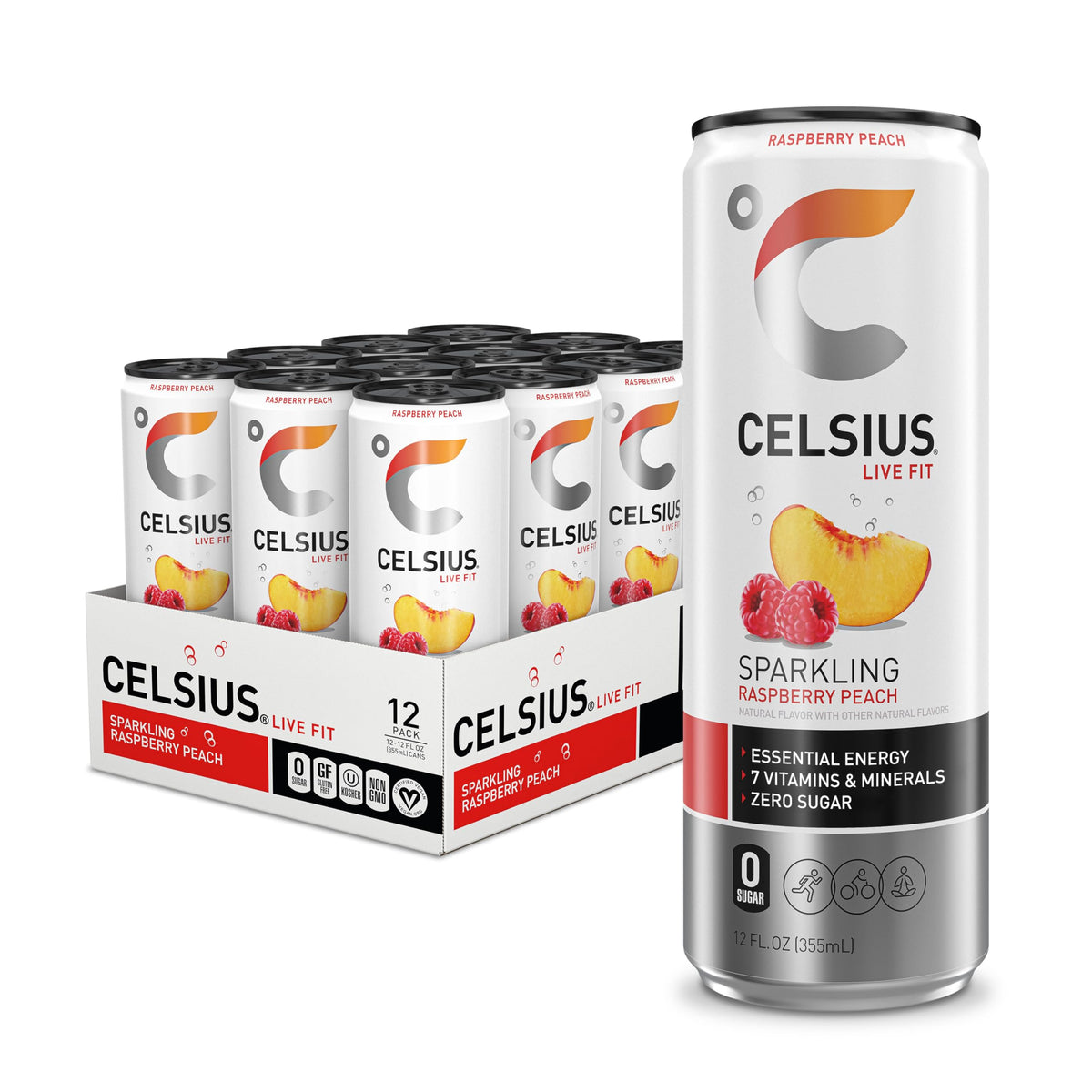 CELSIUS Raspberry Peach can ready for an energy-boosting workout